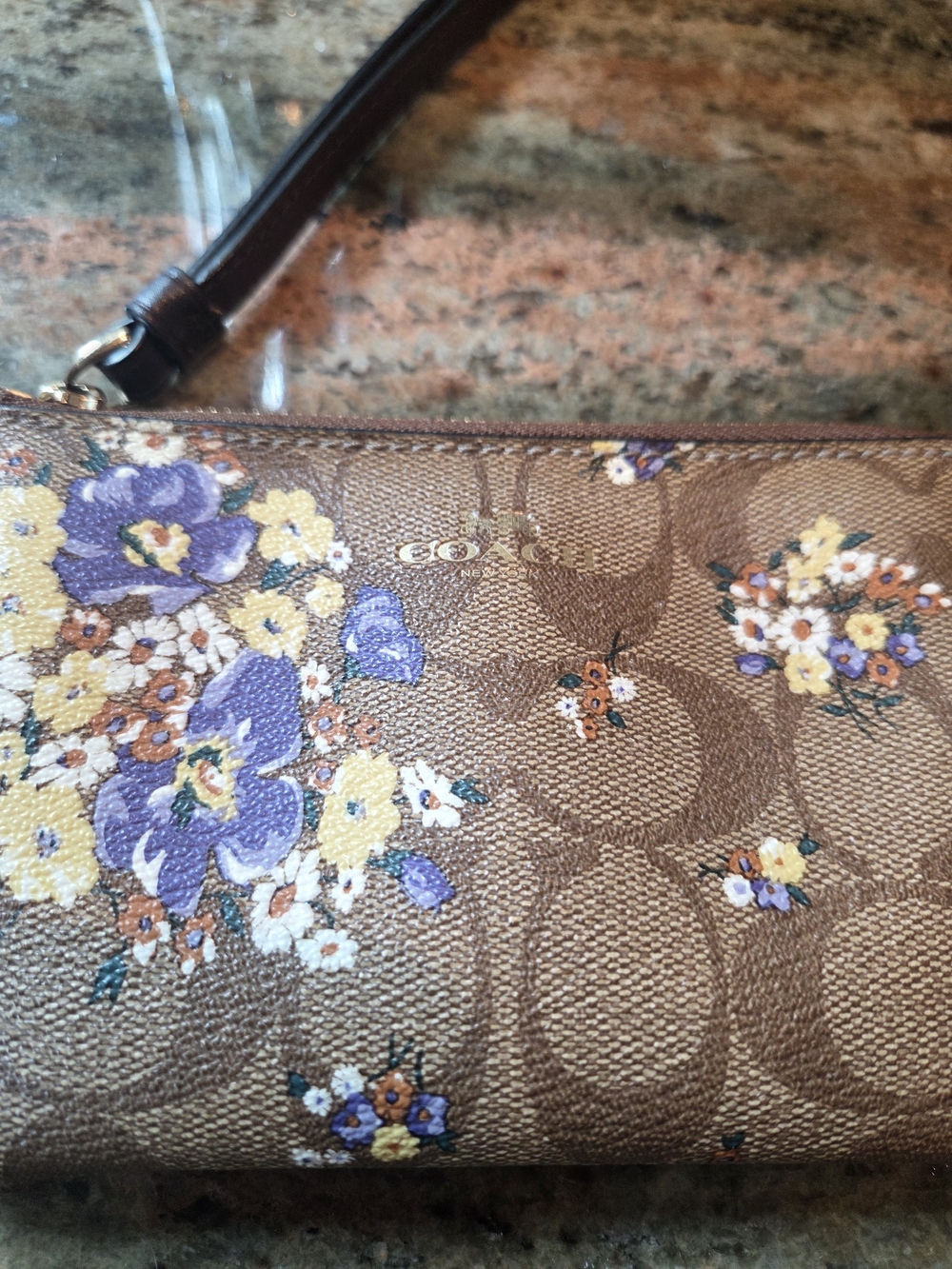 Coach Metallic Beige And Gold Signature Crossbody with Floral Wristlet - Picture 7 of 9